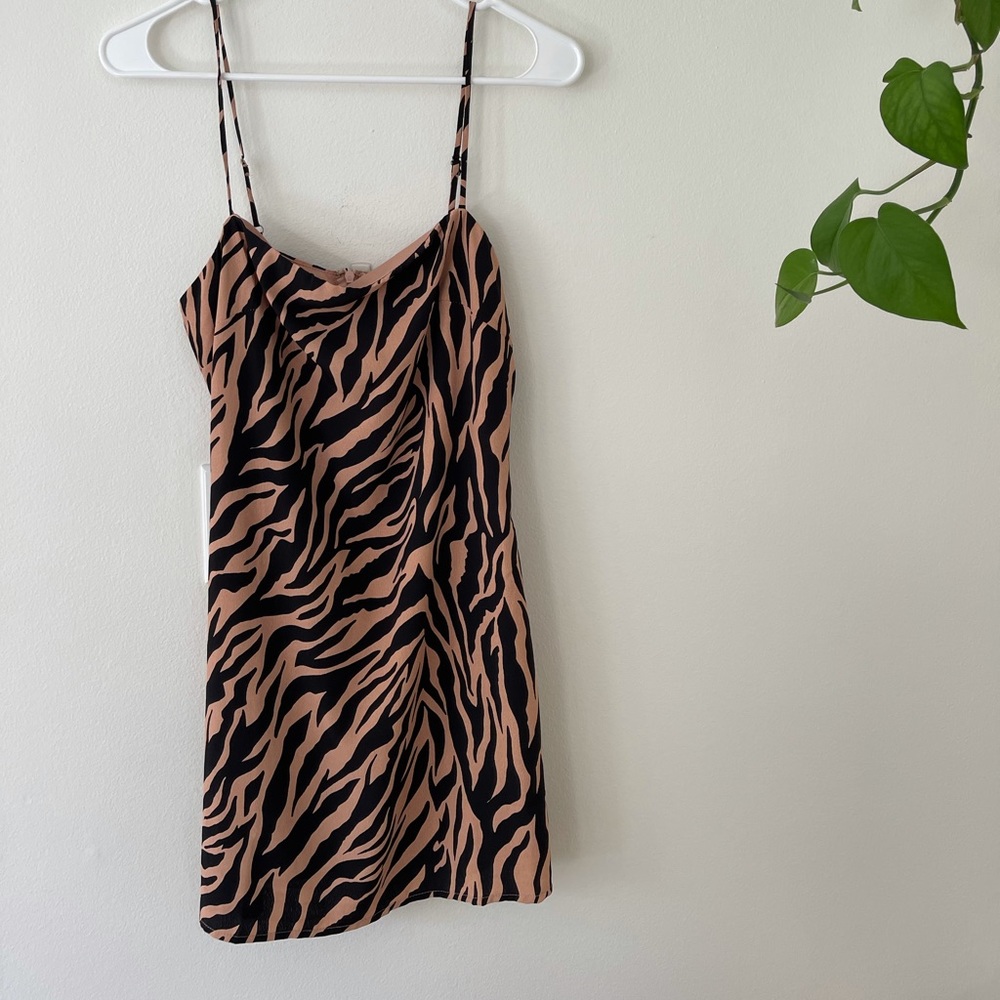 Zebra Nude Black Slip Mini Dress
